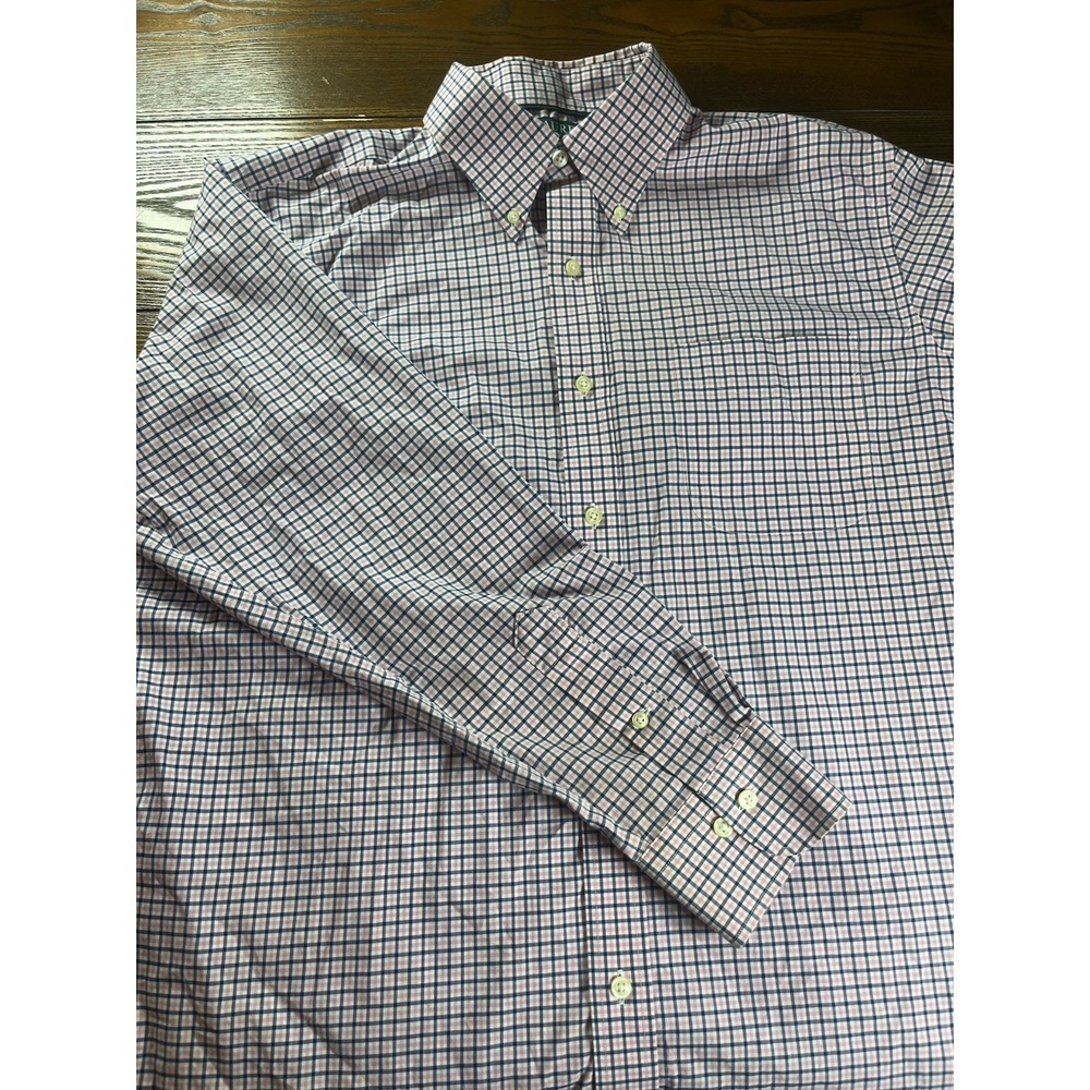 Lauren Ralph Lauren Shirt Men's LS Size 17 34/35 Plaid Pink Blue Button Down